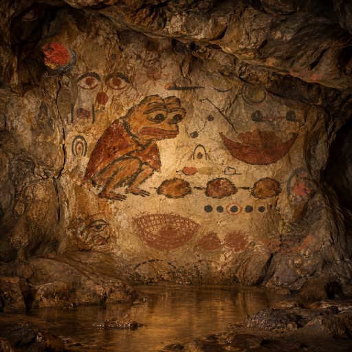 Pepe shelters a proof stone inside a bounded arch before trusting its place.